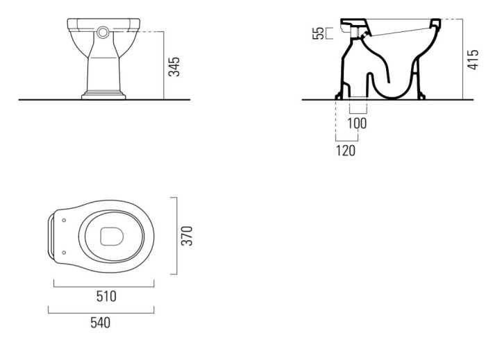 Унитаз приставной 37х54 см, вертикальный выпуск, без сиденья, GSI Classic арт. 871011