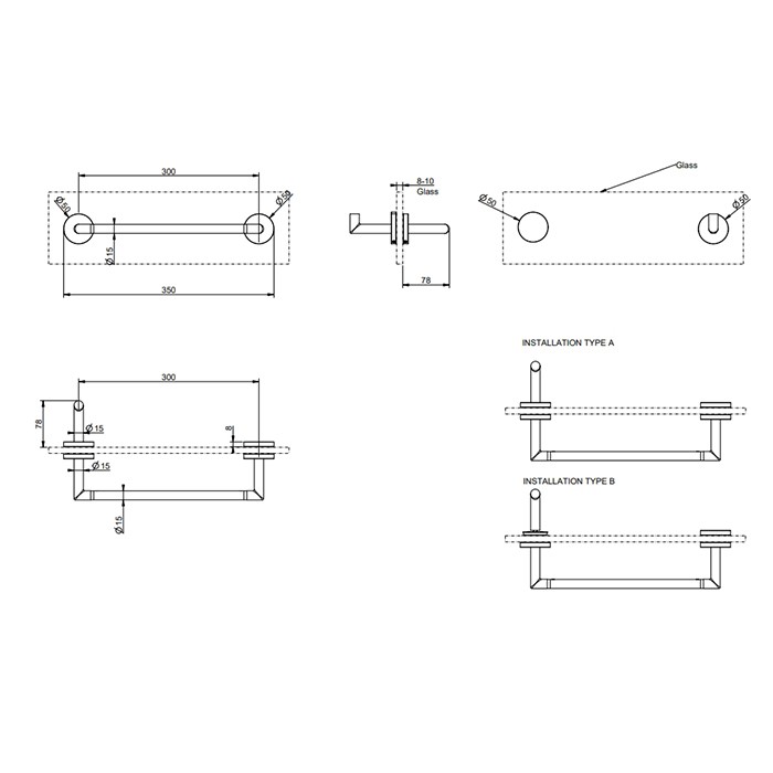 Полотенцедержатель для крепления на стекло. 30 см, Gessi Tondo, хром арт. 63724#031