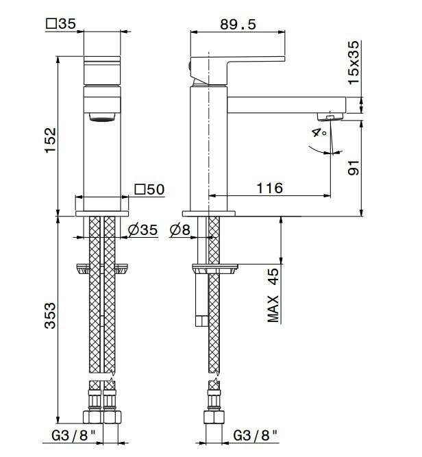Смеситель для раковины однорычажный без донного клапана 3/8, Futura Kerama Marazzi, черный - 66412KM.01.093
