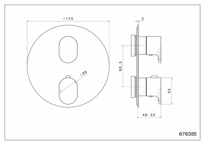 Встраиваемый термостатический смеситель для душа с регулировкой температуры, Ole Kerama Marazzi, титан - 67638EKM.M0.070