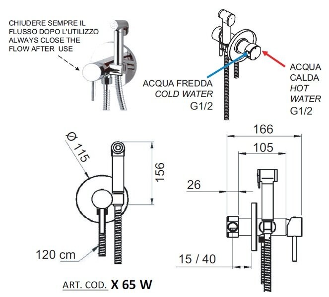 Гигиенический душ со смесителем никель матовый, Remer X Style, скрытого монтажа X65WNPO