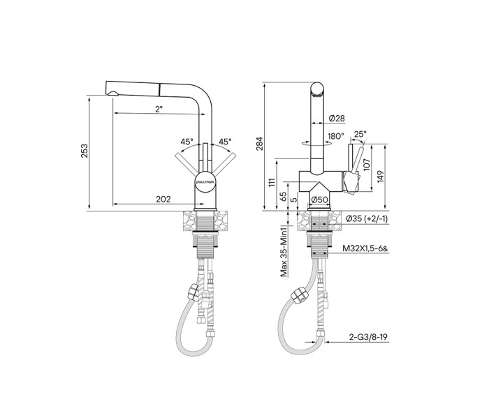 Смеситель для кухни  Paulmark DOSSE, вороненая сталь - Do214418-GM