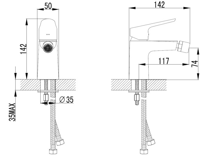 Смеситель для биде, керамический картридж, хром, Azario CAMPO арт. AZ-KX468275C