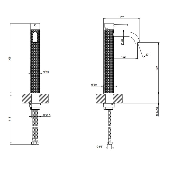 Смеситель для раковины на 1 отв., высокий h=30.5см., излив: 12.3см., Gessi 316, black xl арт. 54209#299