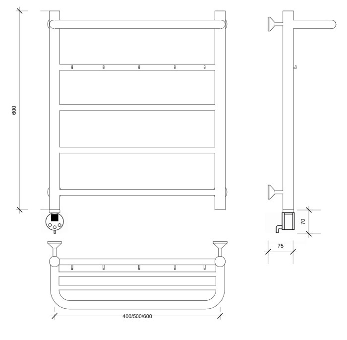 Полотенцесушитель электрический 60x50 Триада 1 КСП Secado арт. 4673739242605