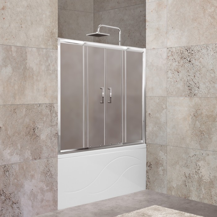 Шторка на ванну 150x140 BelBagno, глянцевый хром, Unique арт. UNIQUE-VF-2-150/180-140-M-Cr