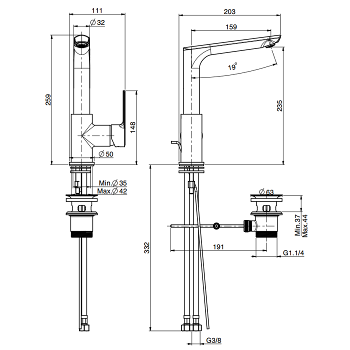 Fima Carlo Frattini Смеситель на раковину с прямым изливом, Mast, F3151FCR цвет: хром