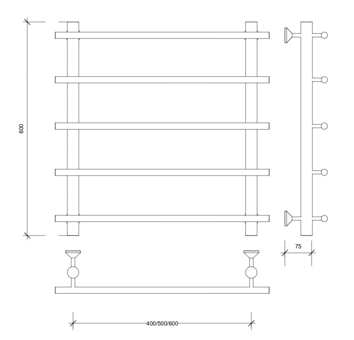 Полотенцесушитель водяной 60x40x50 Турин 1 (хром) Secado арт. 4603777446710