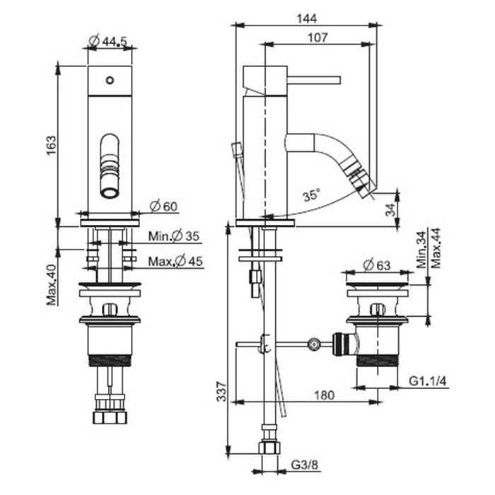 Fima Carlo Frattini XS Смеситель для биде на 1 отверстие, однорычажный, с донным клапаном, Spillo Up XS, F3032XSCN цвет: черный