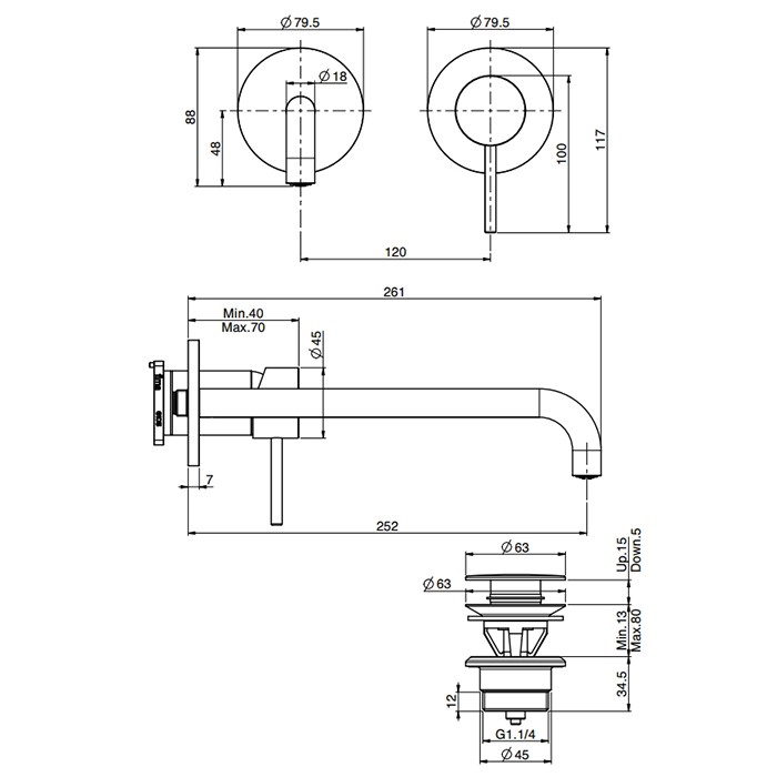 Fima Carlo Frattini Cмеситель для раковины, встраиваемый, излив: 25см., Spillo Up, F3051WZX9OR цвет: золото