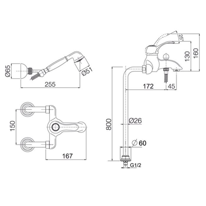 Fima Carlo Frattini Смеситель напольный для ванны с душевым комплектом, Lamp, F3304/4CR цвет: хром