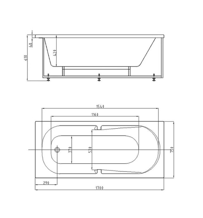 Ванна с фронтальным экраном (слив справа) Aquatek Лея арт. LEY170-0000057