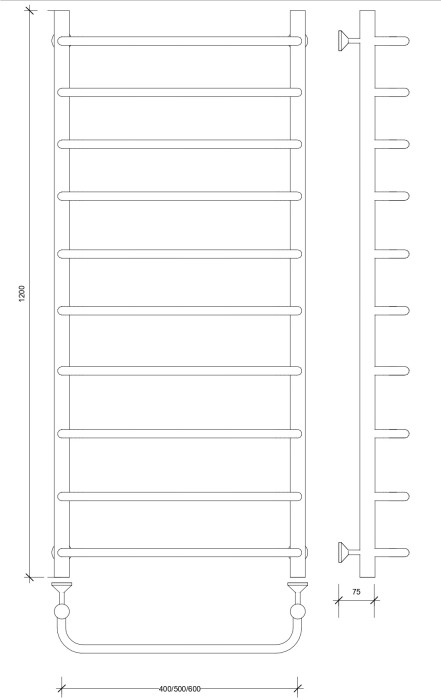 Полотенцесушитель водяной 120x50 Мерида 1 (черный) Secado арт. 4673739225127