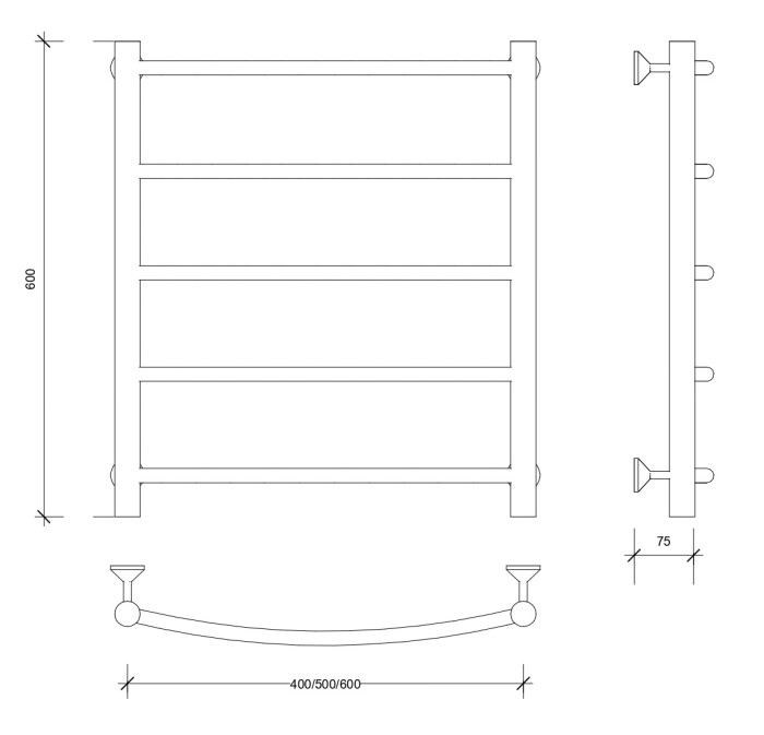 Полотенцесушитель водяной 60x60 Милан 1 (черный) Secado арт. 4673739226124