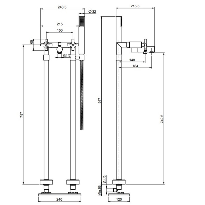 Fima Carlo Frattini Смеситель для ванны напольного монтажа с душевым комплектом, Maxima, F5304/4CR цвет: хром