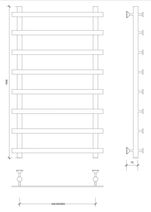Полотенцесушитель водяной 100x50 Понтида 1 (черный) Secado арт. 4673739227121