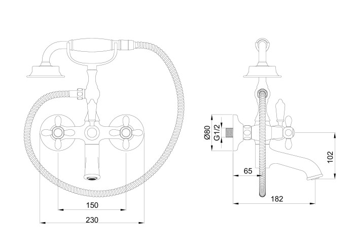 Смеситель для ванны с душем, Wonzon & Woghand Retro, WW-88639020-BG цвет: золото