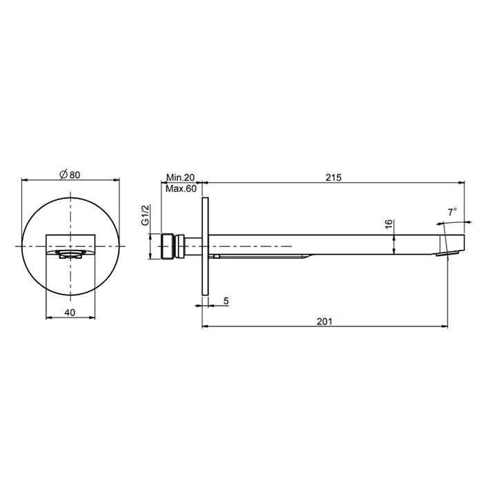 Fima Carlo Frattini Излив для ванны 20см., настенный, Nomos Go, F2456CR цвет: хром