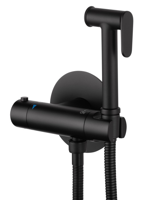 Смеситель с гигиеническим душем и термостатом встраиваемый, Wonzon & Woghand, WW-88819902-MB цвет: черный