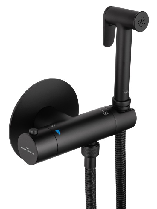 Смеситель с гигиеническим душем и термостатом встраиваемый, Wonzon & Woghand, WW-88819902-MB цвет: черный