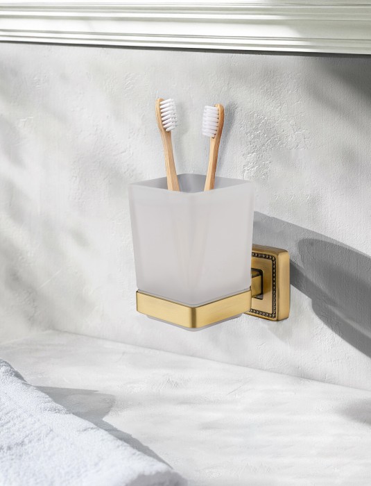 Стакан для зубных щеток с держателем, Wonzon & Woghand Roma, WW-7221 цвет: бронза