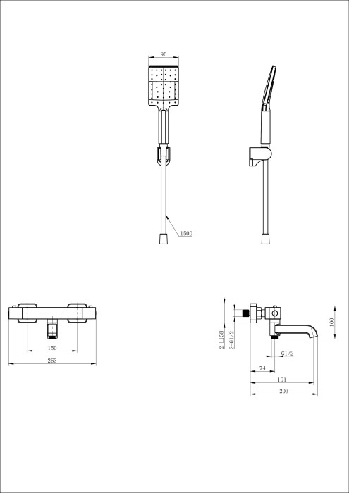 Смеситель для ванны с душем и термостатом, Wonzon & Woghand Stay, WW-B2026-A1-CR цвет: хром