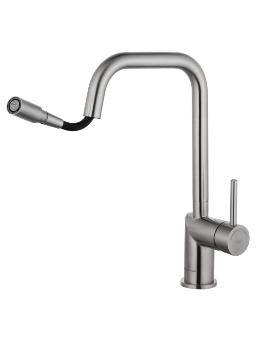 Смеситель для кухни с выдвижным изливом, Wonzon & Woghand, WW-6018-BS цвет: никель