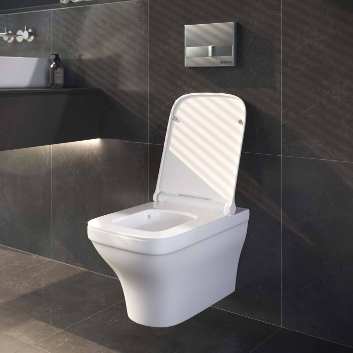 Комплект унитаза Berges с инсталляцией NOVUM кнопка L3 хром глянец, унитаз Strati Rimless, сиденье дюропласт Strati Slim SO арт. 042448