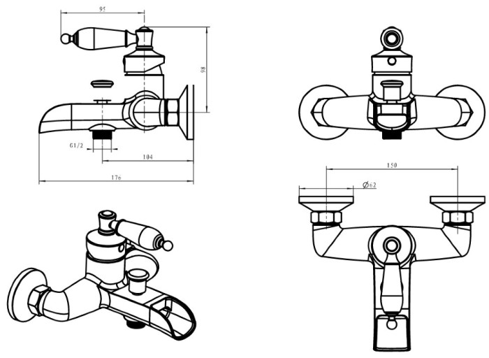 Смеситель для ванны, бронза, Vogue Crystal Boheme 203-CRST