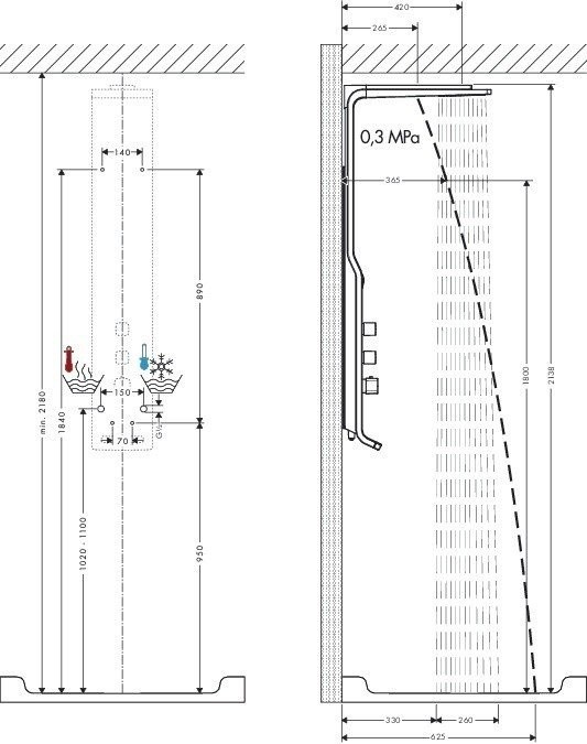 Душевая панель Lift с термостатом Raindance Hansgrohe, хром, хром арт. 27008000