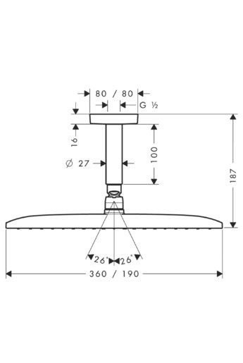 Верхний душ с потолочным кронштейном Raindance E Hansgrohe, хром арт. 27381000