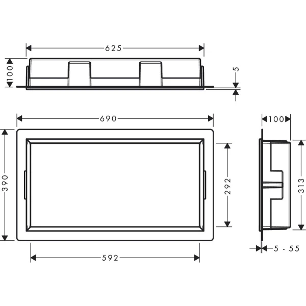 Настенный короб с интегрированной рамой, 30х60х10 см, Hansgrohe XtraStoris Original, черный арт. 56064670