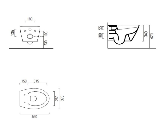 Унитаз подвесной GSI Modo 37х52 см, безободковый цвет белый арт. 981611