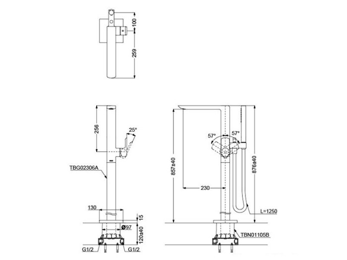 Смеситель для ванны напольный, Jewelhex TOTO, TBG02306R цвет: хром