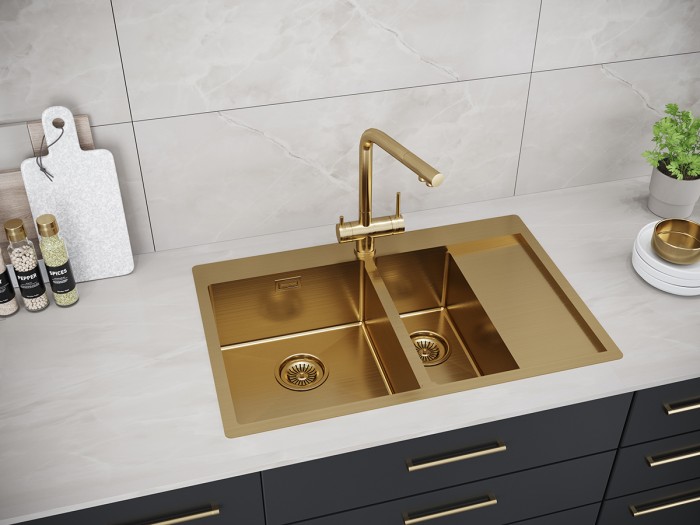 Мойка для кухни нержавеющая 780х510мм Paulmark UNION, брашированное золото, левая - PM537851-BGL