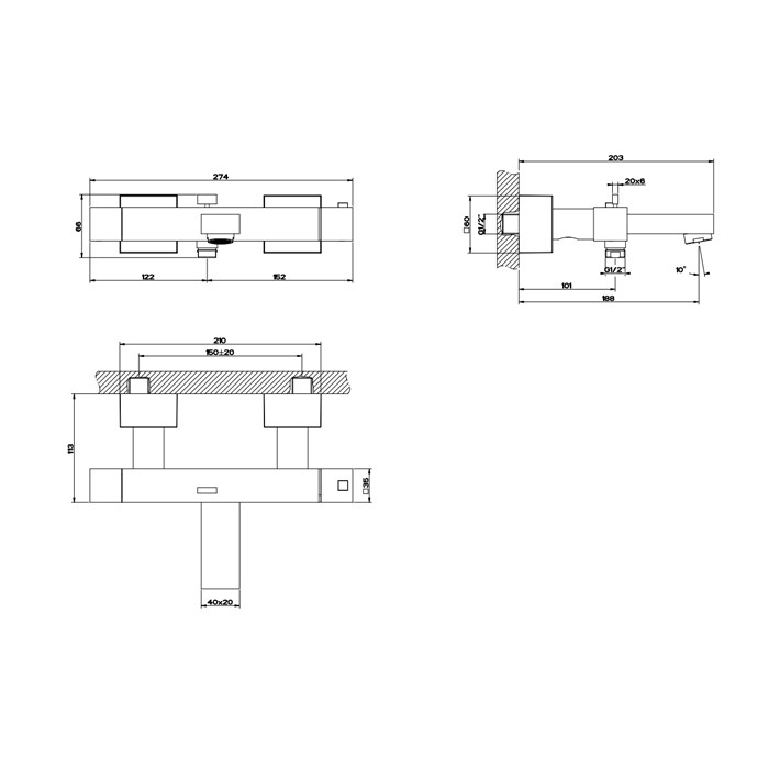 Смеситель для ванны, термостатический, Gessi Rettangolo, black xl арт. 20111#299