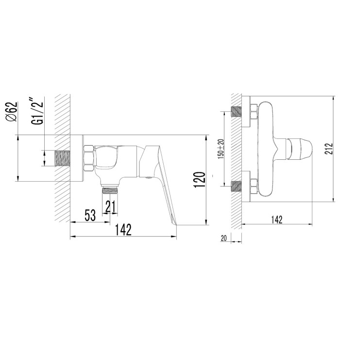 Смеситель для душа с ручным душем, керамический картридж, хром, Azario CAMPO арт. AZ-KX338275C