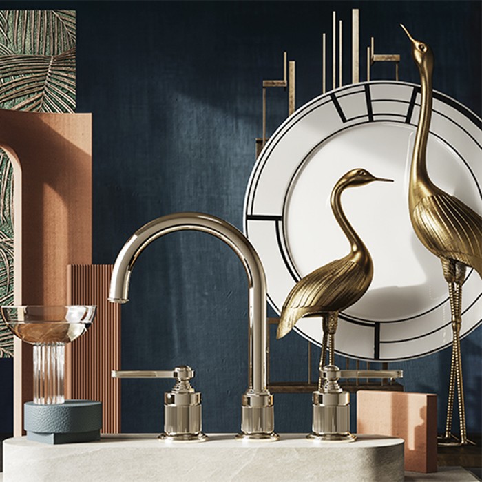 Смеситель для раковины на 3 отверстия, высота излива 168 мм., в комплекте с донным клапаном, Gessi Venti20, brass pvd арт. 65015#710