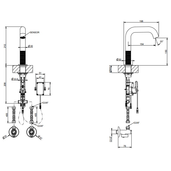 Смеситель для раковины, 1 отв., электронный, с кран-фильтром для регулировки температуры и напора воды, Gessi 316, steel brushed арт. 54381#239