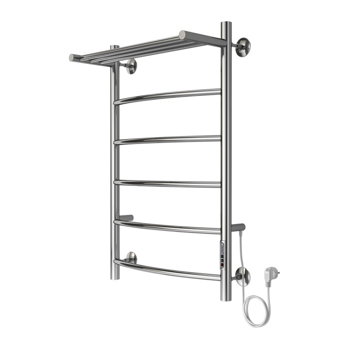 Полотенцесушитель электрический 500/800 5 секций, с полкой, диммер справа, хром, Verona Azario - AZ04858P