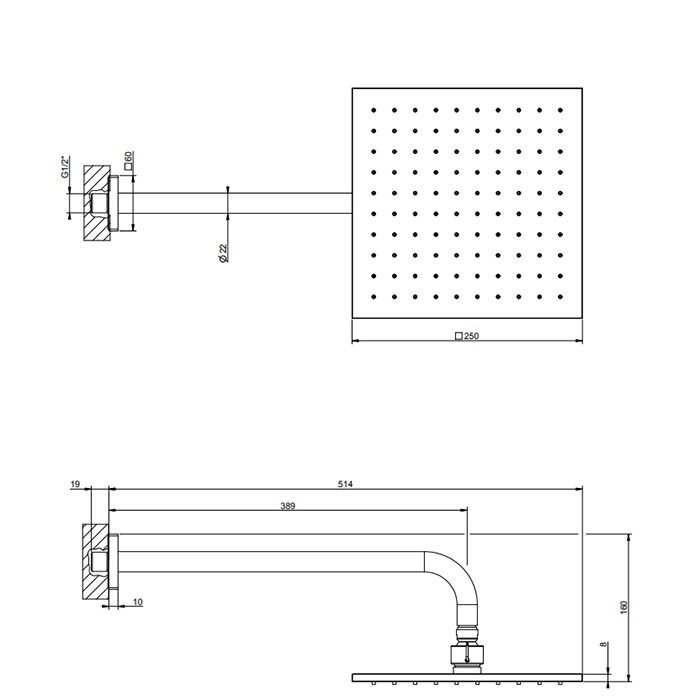 Душевая головка шарнирная для настенного крепления 250x250 мм на 1/2", Gessi Rilievo, хром арт. 59158#031