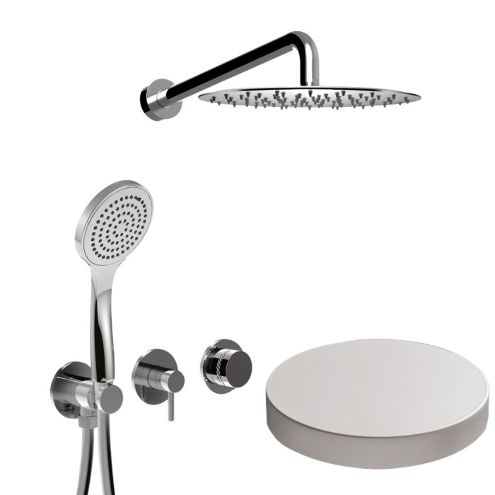 Внешняя часть встраиваемого душевого набора на 2 режима, однорычажный, поворотный переключатель, ручной душ, кронштейн, верхний душ d25 см, Giulini My ring deluxe, белый матовый арт. MR0086DLEPBO