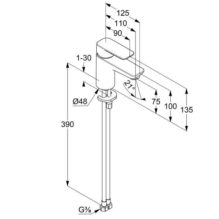 Однорычажный смеситель для раковины 75, холодная вода при центральном положении рычага, без донного клапана, pure and style Kludi, хром - 403890575wr4