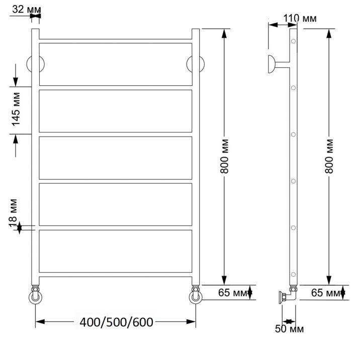 Полотенцесушитель водяной латунный 40x80 Триада 1 (бронза) Secado арт. 4603777458713