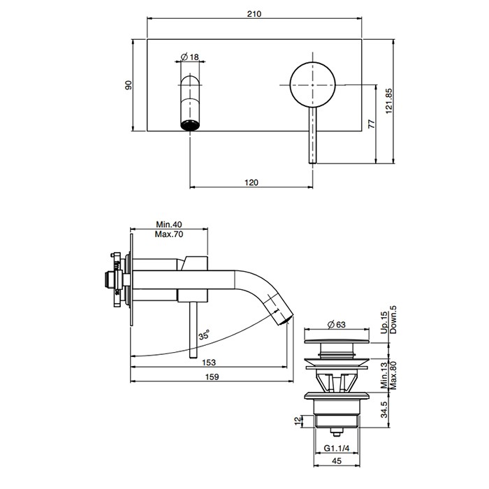 Fima Carlo Frattini Смеситель для раковины, встраиваемый, излив: 12.3см., Spillo Tech, F3051TWX5XNS цвет: хром