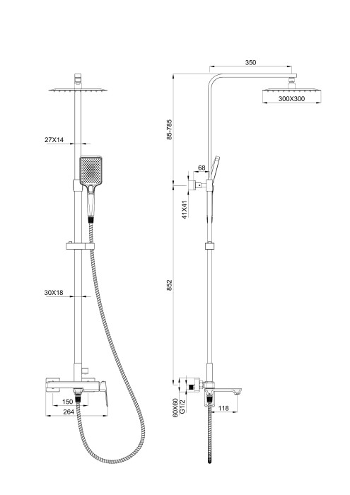 Душевая система, Wonzon & Woghand Diamond, WW-88739011-BN цвет: никель