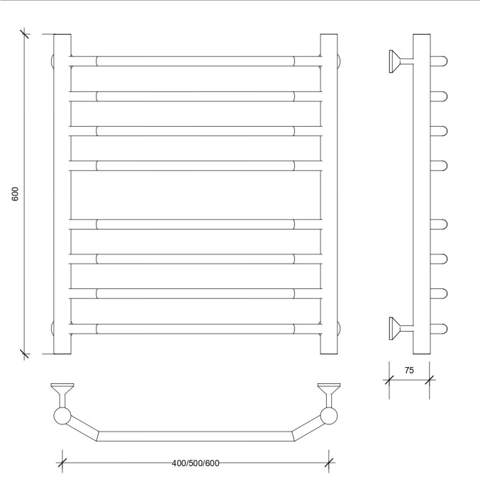 Полотенцесушитель водяной 60x50 Агата 4 (черный) Secado арт. 4673739223550