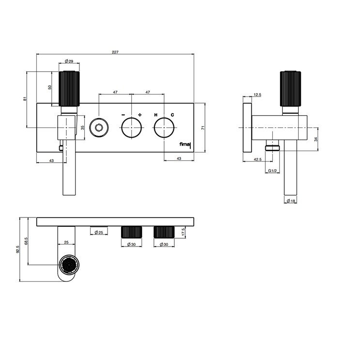 Fima Carlo Frattini Смеситель для душа, встраиваемый, с ручным душем и переключателем на 2 выхода, Switch ON, F5979X2NS цвет: черный
