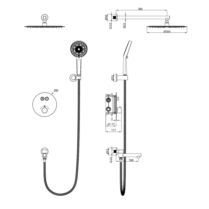 Душевая система с термостатом встраиваемая, Wonzon & Woghand Stick, WW-88929010-RG цвет: розовое золото