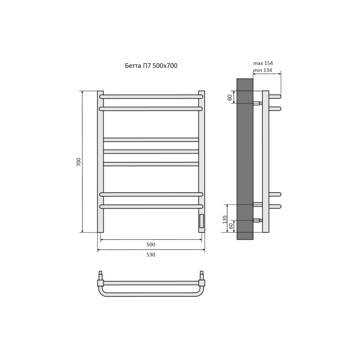 Полотенцесушитель водяной 500х700 Aquatek Бетта, черный муар арт. AQ EL KRC0770BL